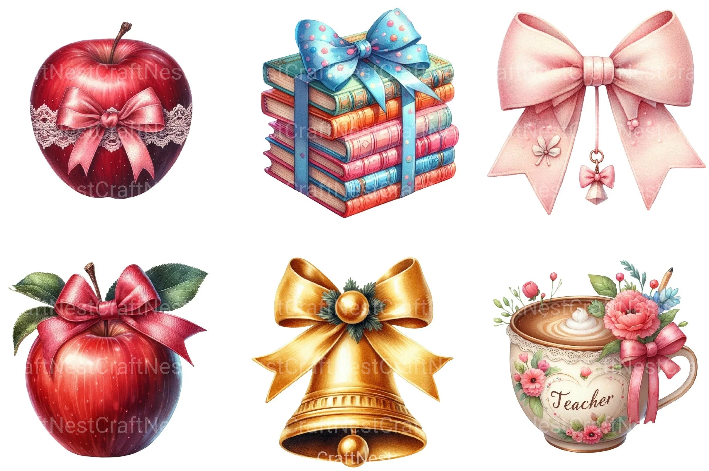 Teacher Coquette Bows Clipart Bundle - CraftNest - Digital Crafting and Art