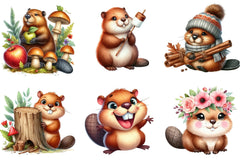 Cute Beaver Woodland Animals Clipart Bundle - CraftNest - Digital Crafting and Art