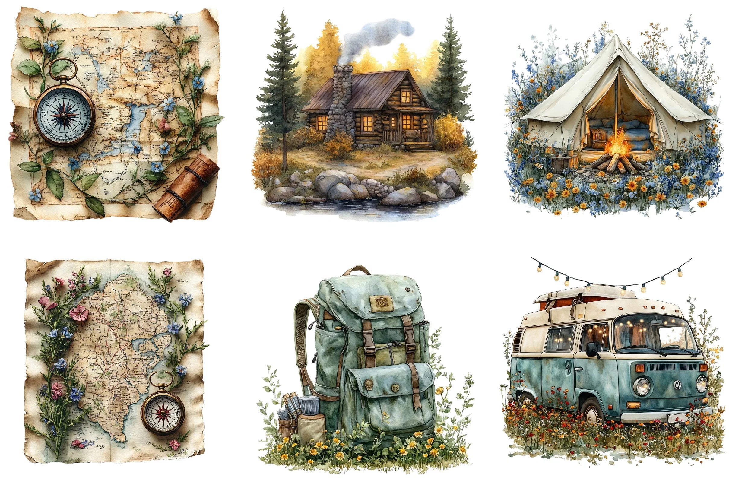 Vintage Spring Camping Clipart Bundle - CraftNest - Digital Crafting and Art