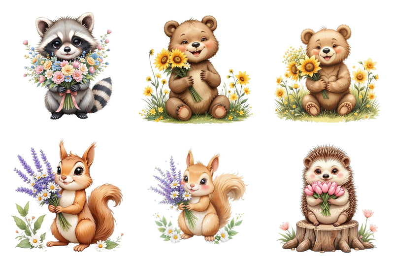 Spring Woodland Animal Clipart Bundle with Bouquet - CraftNest - Digital Crafting and Art