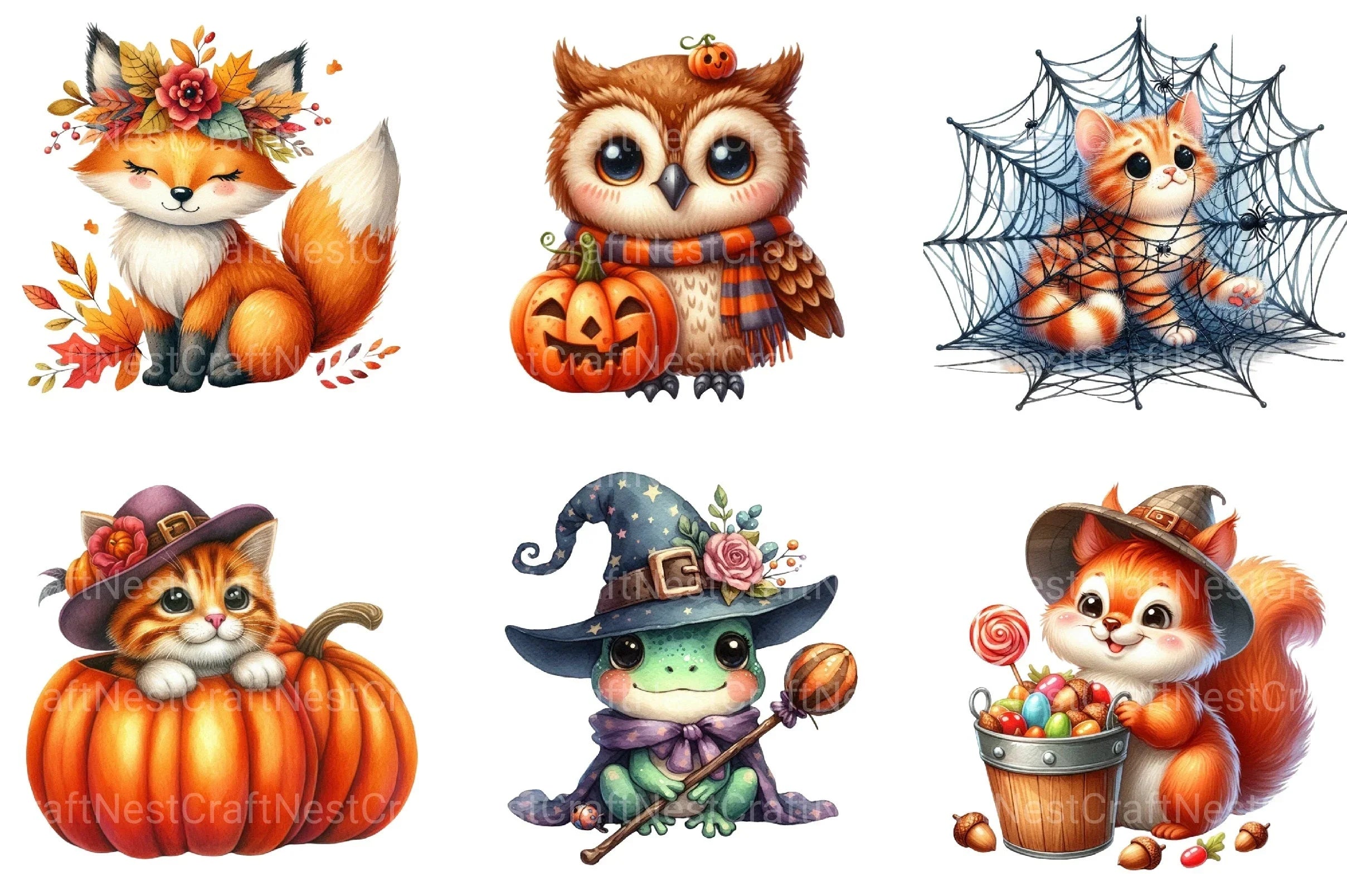 Whimsical Halloween Animal Clipart Bundle - CraftNest - Digital Crafting and Art