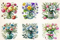 Spring Flower Bouquets in Jars Clipart Bundle - CraftNest - Digital Crafting and Art