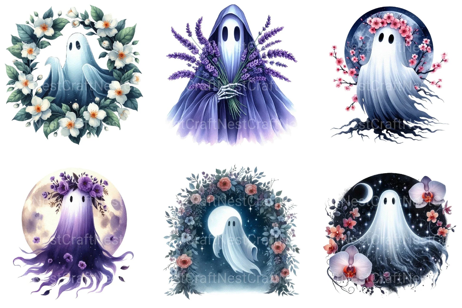 Floral Phantom Moonlight Ghost Clipart Bundle - CraftNest - Digital Crafting and Art