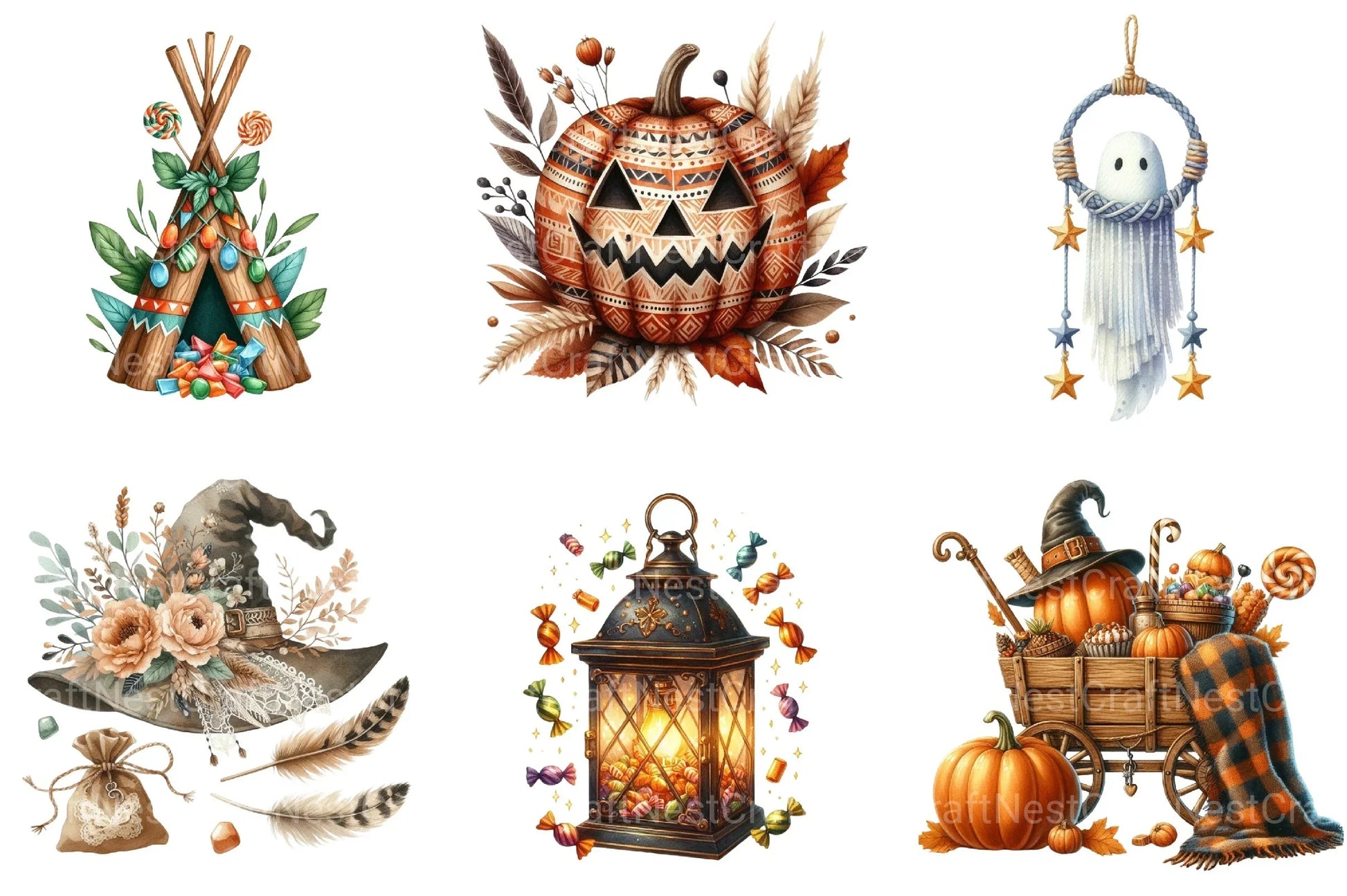Boho Halloween Trick or Treat Clipart Bundle 99 - CraftNest - Digital Crafting and Art