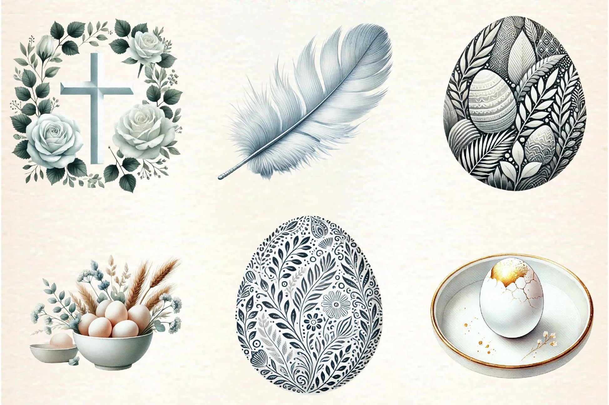 Neutral White Easter Clipart Bundle - CraftNest - Digital Crafting and Art