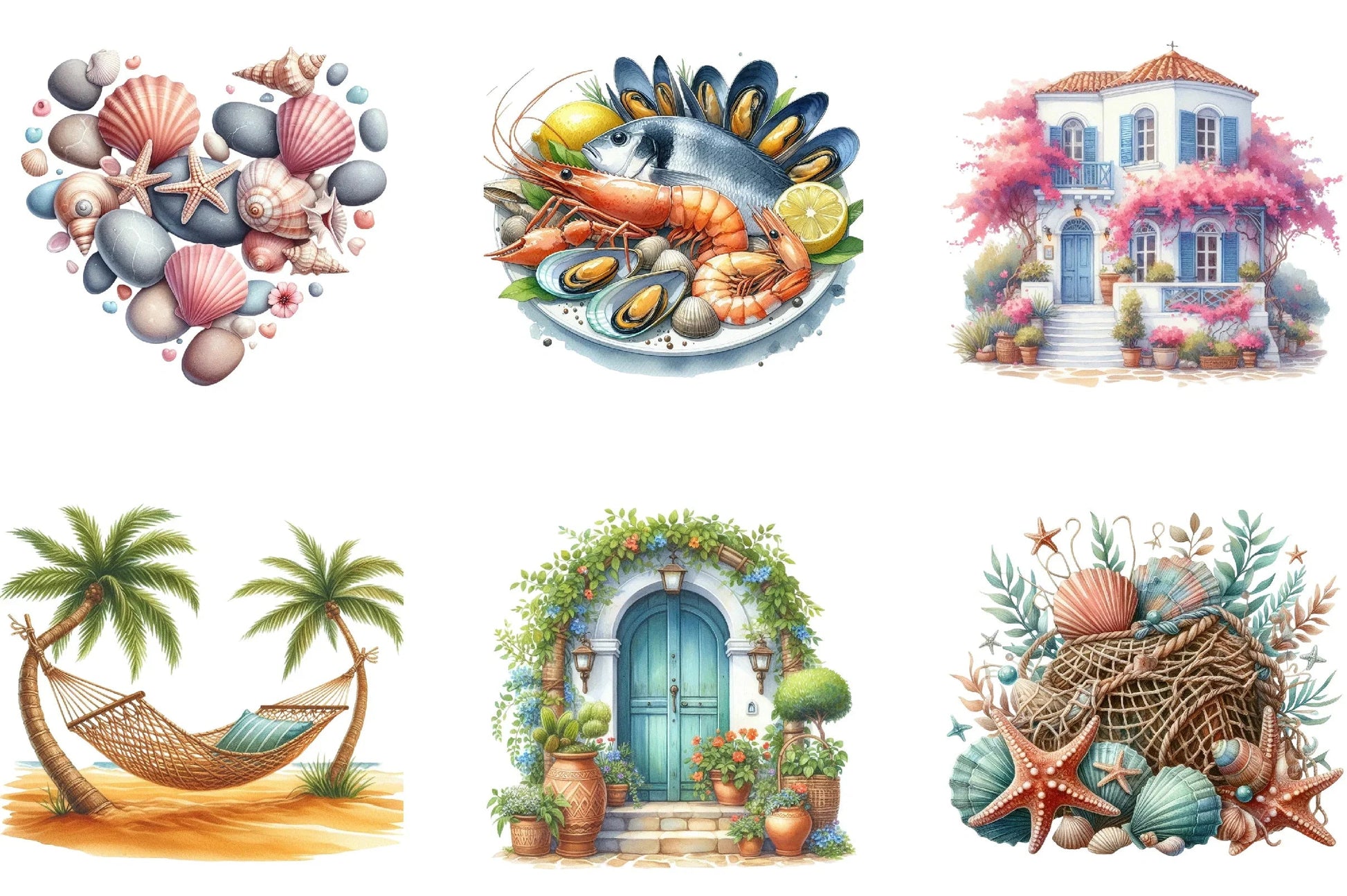 Mediterranean Beach Clipart Bundle - CraftNest - Digital Crafting and Art