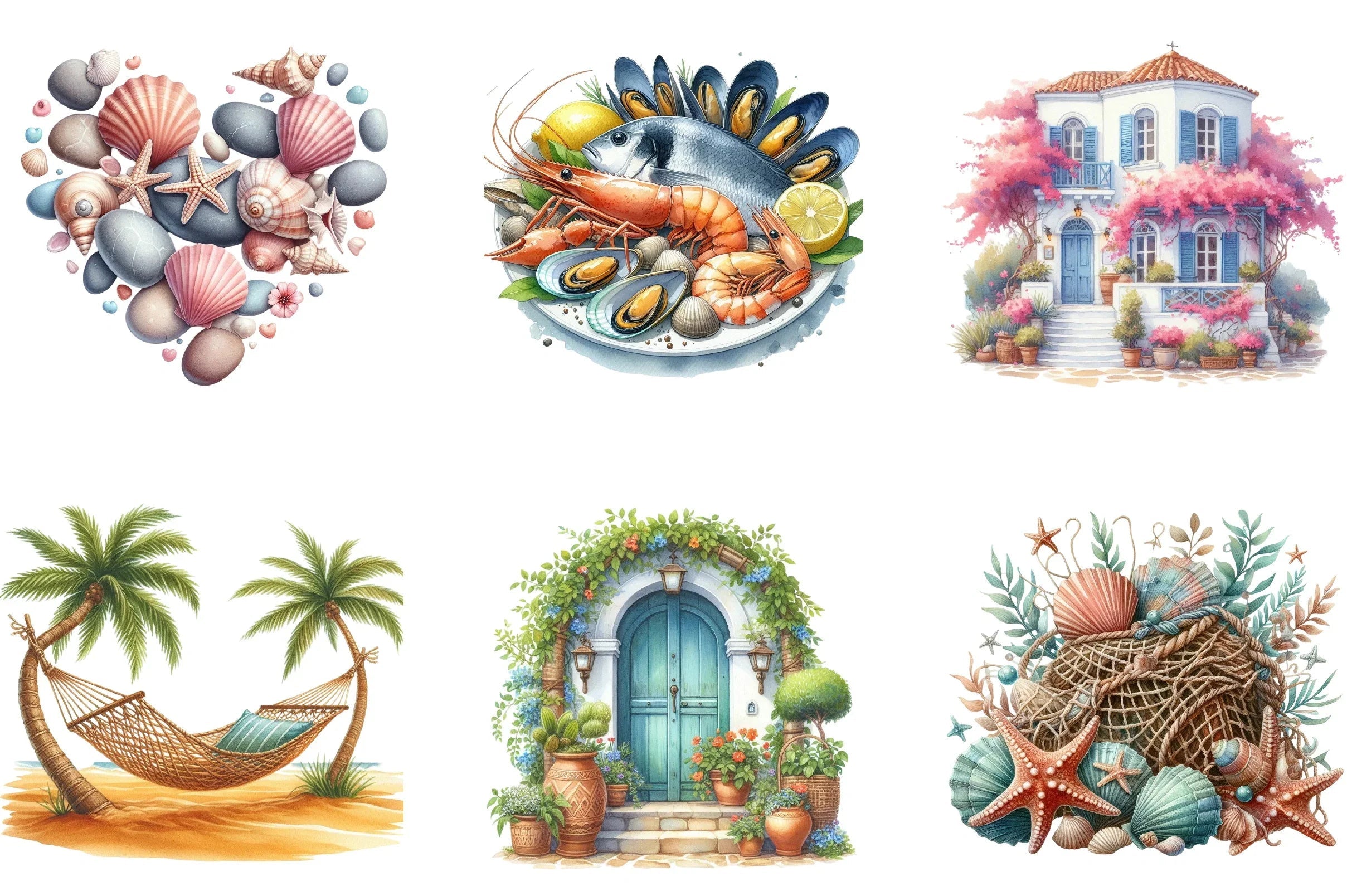 Mediterranean Beach Clipart Bundle - CraftNest - Digital Crafting and Art