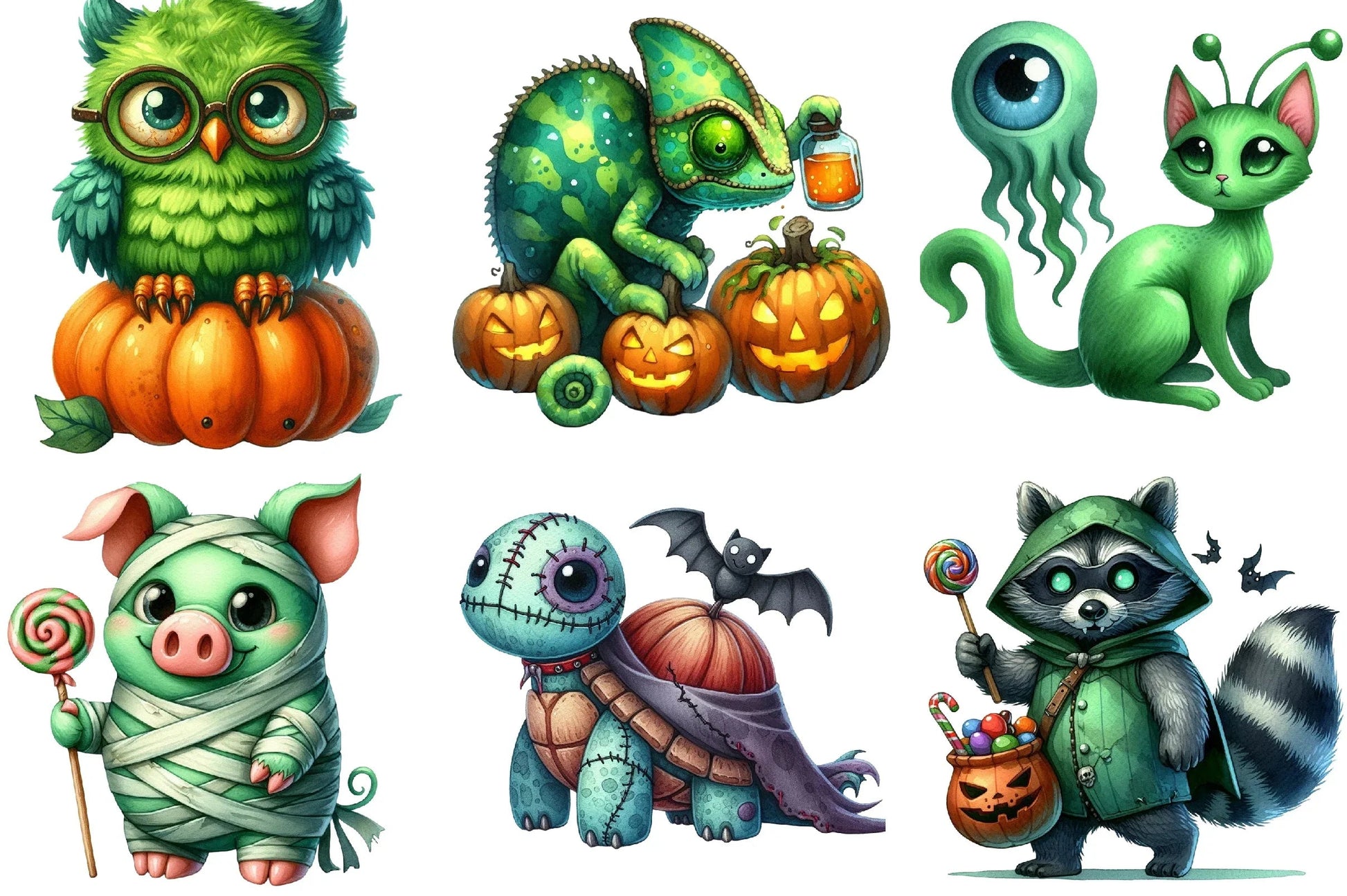 Halloween Green Monster Clipart Bundle - CraftNest - Digital Crafting and Art