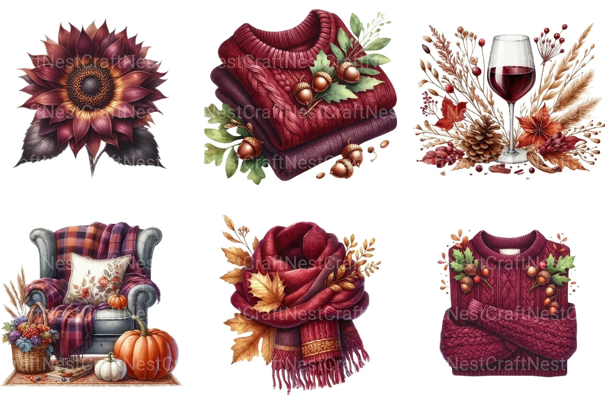 Burgundy Autumn Clipart Bundle 6 - CraftNest - Digital Crafting and Art