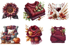 Burgundy Autumn Clipart Bundle 6 - CraftNest - Digital Crafting and Art