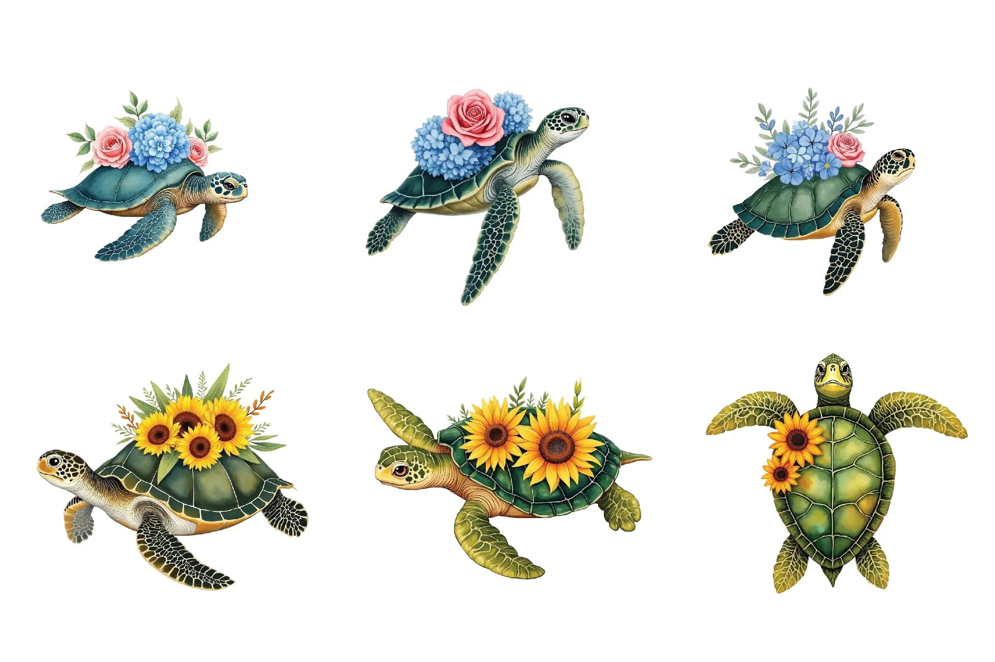 Floral Sea Turtles Clipart Bundle - CraftNest - Digital Crafting and Art
