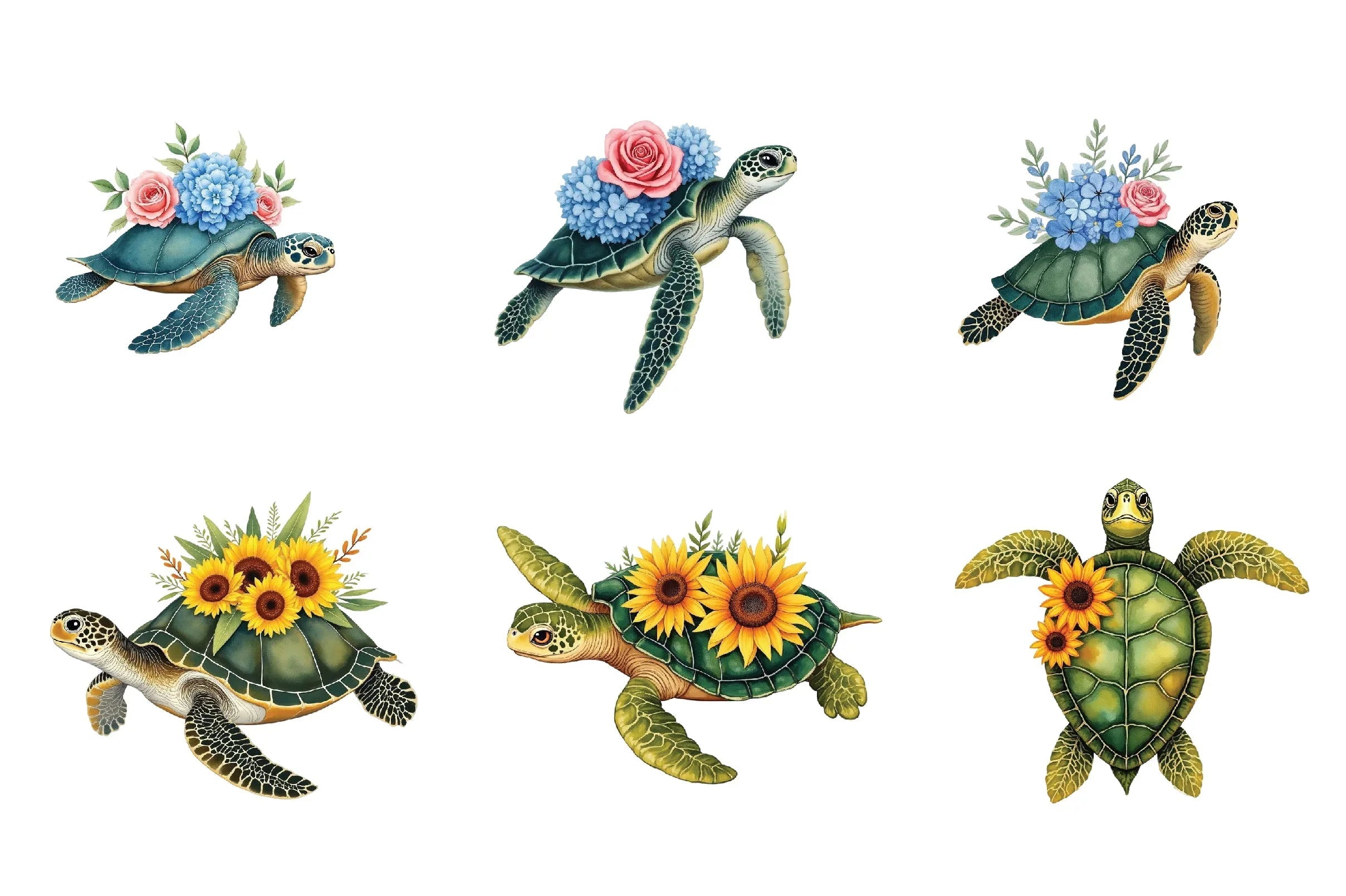 Floral Sea Turtles Clipart Bundle - CraftNest - Digital Crafting and Art
