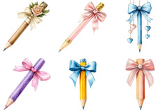 Coquette School Pencil Bow Clipart Bundle - CraftNest - Digital Crafting and Art