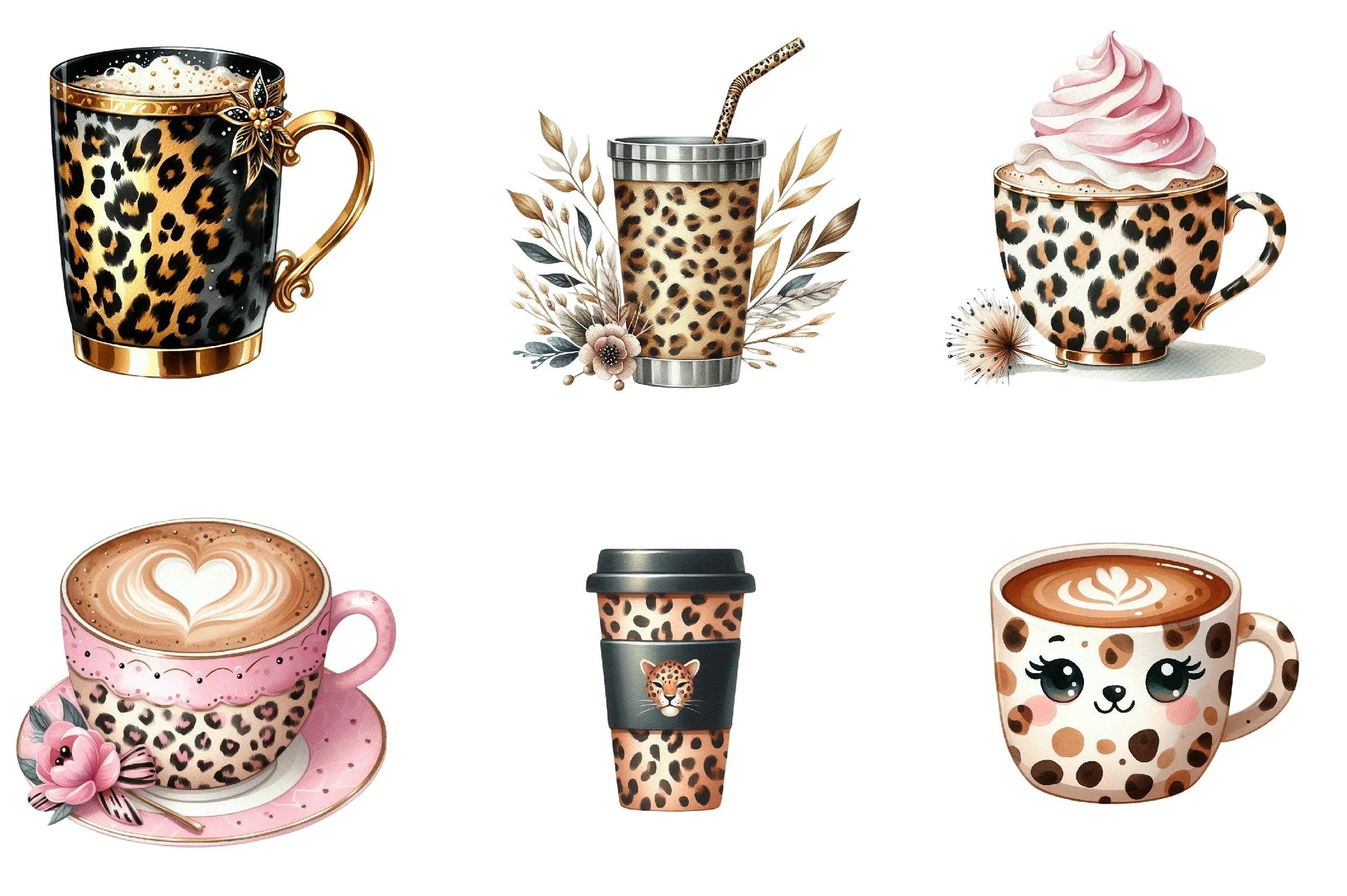 Leopard Print Coffee Cup Clipart Bundle - CraftNest - Digital Crafting and Art