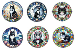 Round Stained Glass Tuxedo Cat Clipart Bundle - CraftNest - Digital Crafting and Art