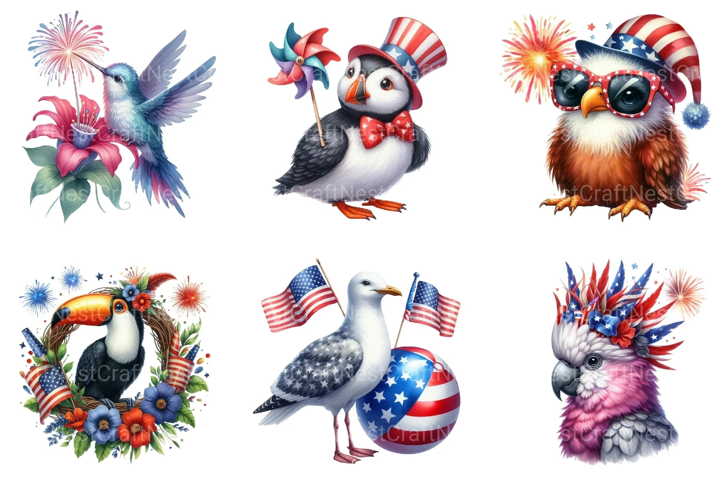 4th of July Bird Clipart Bundle - CraftNest - Digital Crafting and Art