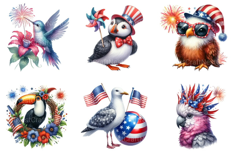 4th of July Bird Clipart Bundle - CraftNest - Digital Crafting and Art