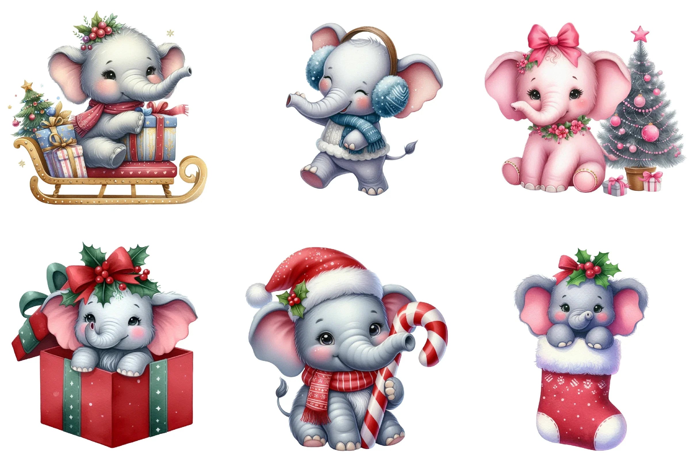 Christmas Elephant Clipart Bundle - CraftNest - Digital Crafting and Art