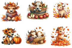 Autumn Cute Bull Clipart Bundle - CraftNest - Digital Crafting and Art