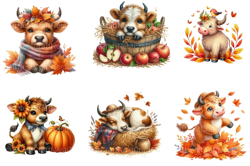 Autumn Cute Bull Clipart Bundle - CraftNest - Digital Crafting and Art