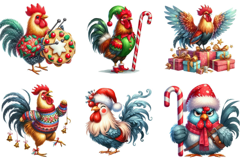 Christmas Funny Rooster Clipart Bundle - CraftNest - Digital Crafting and Art