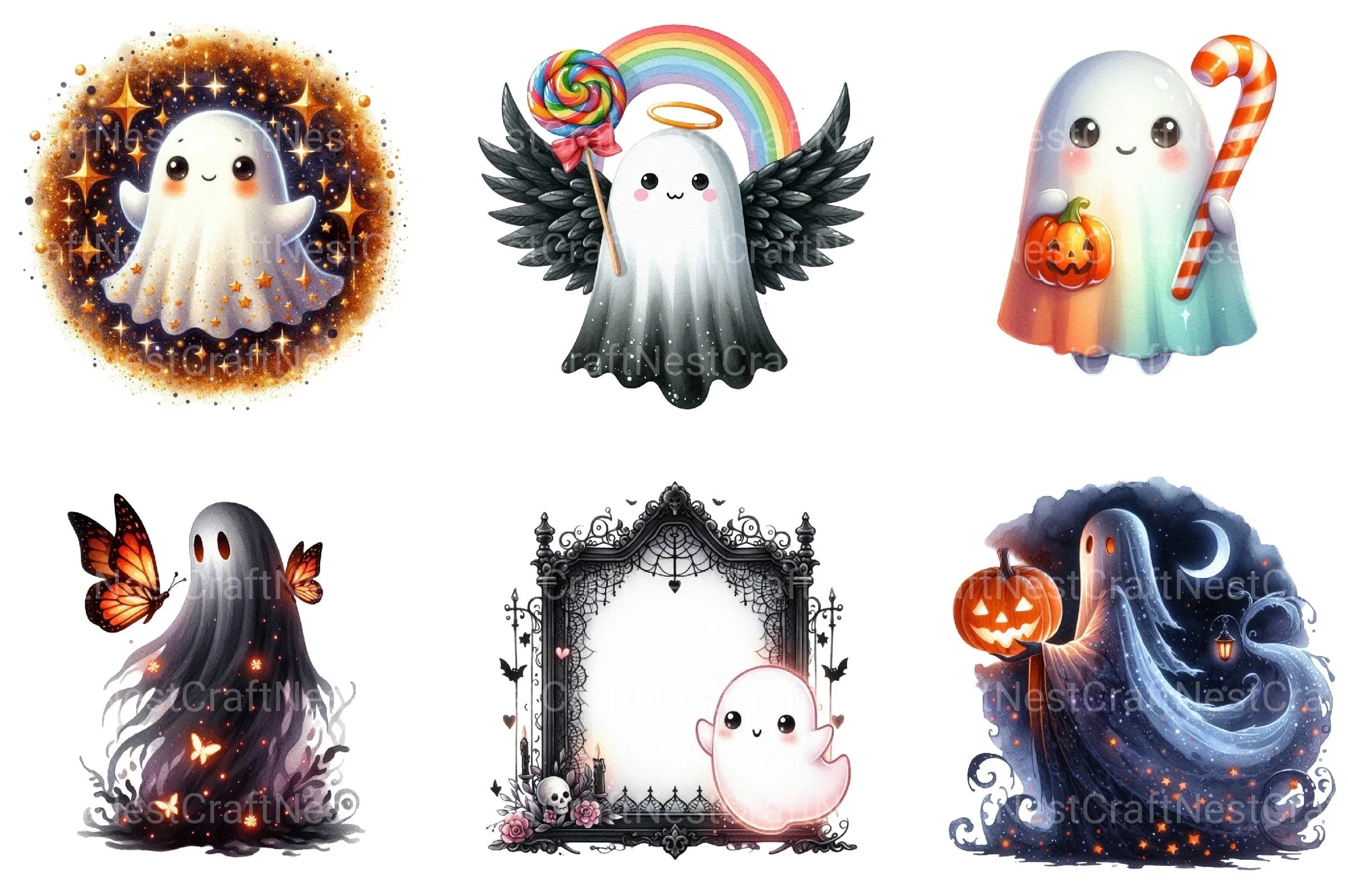 Enchanted Cute Ghost Clipart Bundle - CraftNest - Digital Crafting and Art