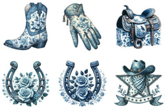 Blue Toile Cowgirl Clipart Bundle - CraftNest - Digital Crafting and Art