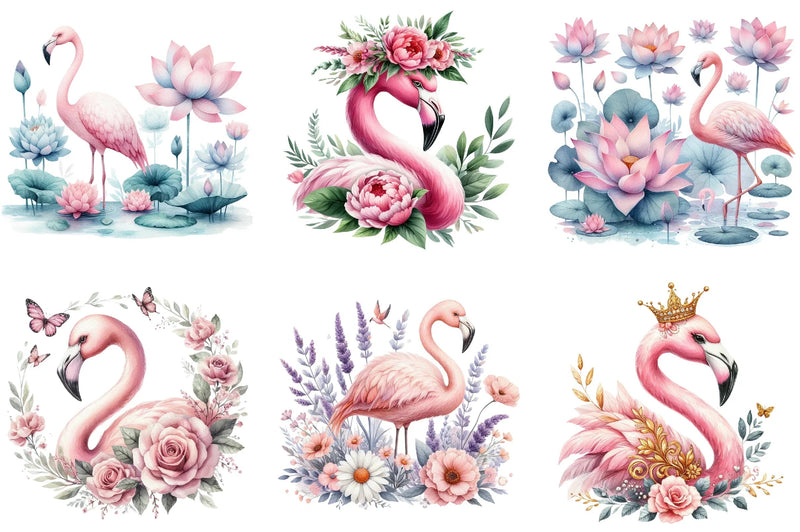 Floral Flamingo Clipart Bundle - CraftNest - Digital Crafting and Art