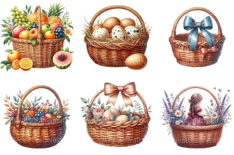 Wicker Baskets Clipart Bundle - CraftNest - Digital Crafting and Art