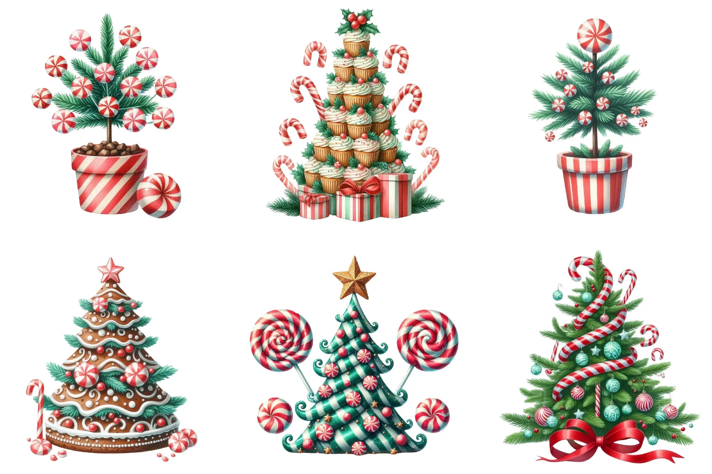Peppermint Christmas Trees Clipart Bundle - CraftNest - Digital Crafting and Art