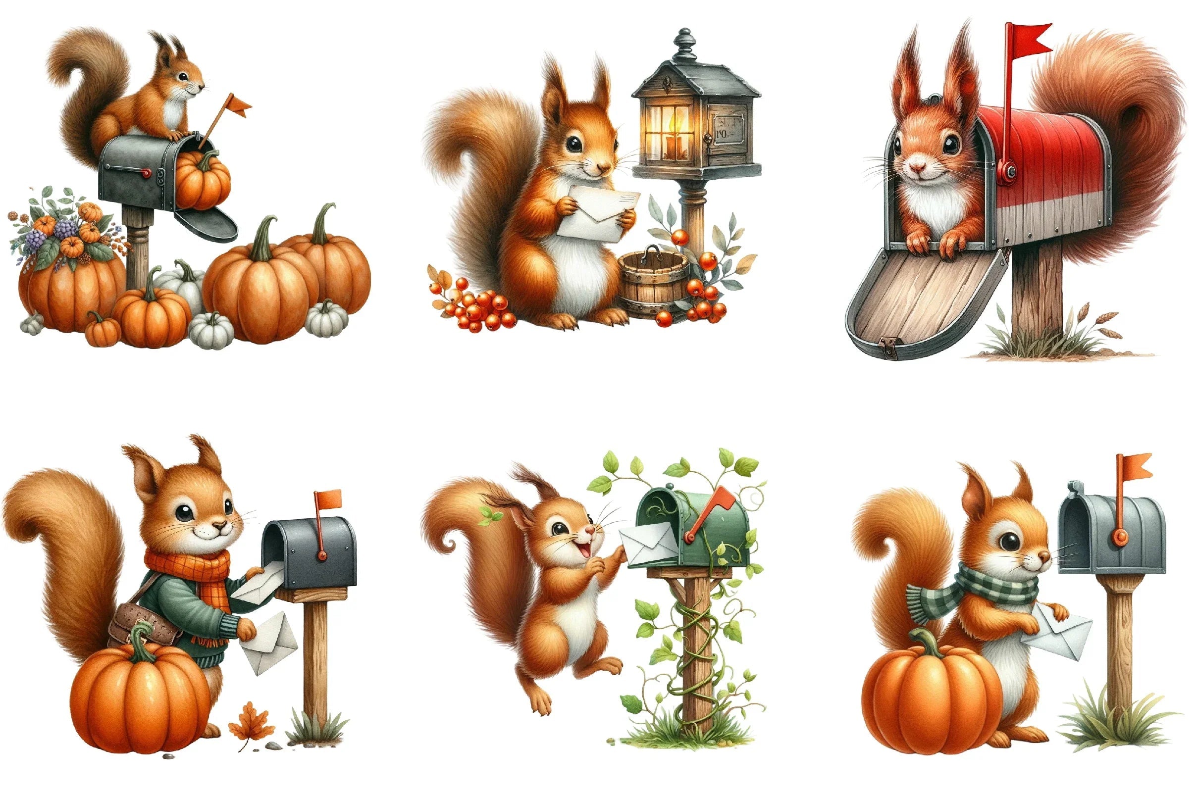 Autumn Squirrel Mailbox Clipart Bundle - CraftNest - Digital Crafting and Art