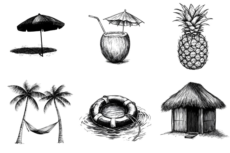 Hand Drawn Summer Black Clipart Bundle - CraftNest - Digital Crafting and Art