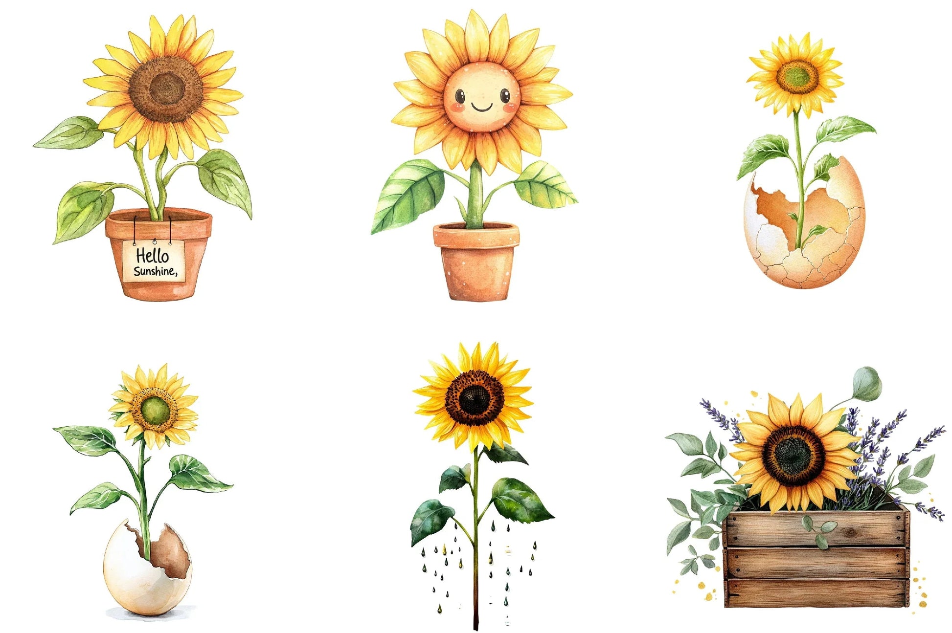 Cute Sunflower Clipart Bundle - CraftNest - Digital Crafting and Art