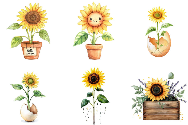 Cute Sunflower Clipart Bundle - CraftNest - Digital Crafting and Art
