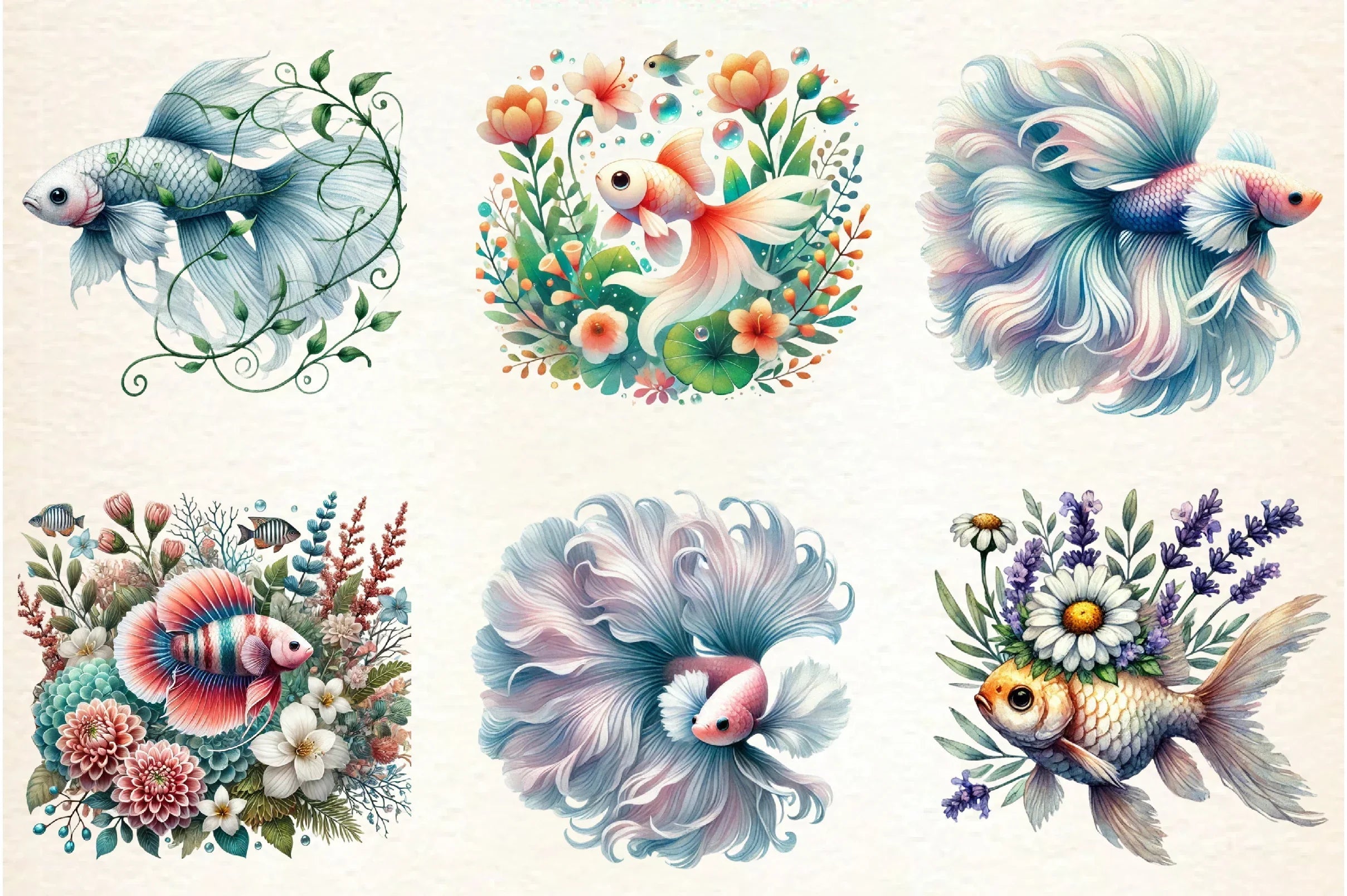 Botanical Spring Fishes Clipart Bundle - CraftNest - Digital Crafting and Art
