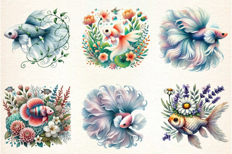 Botanical Spring Fishes Clipart Bundle - CraftNest - Digital Crafting and Art