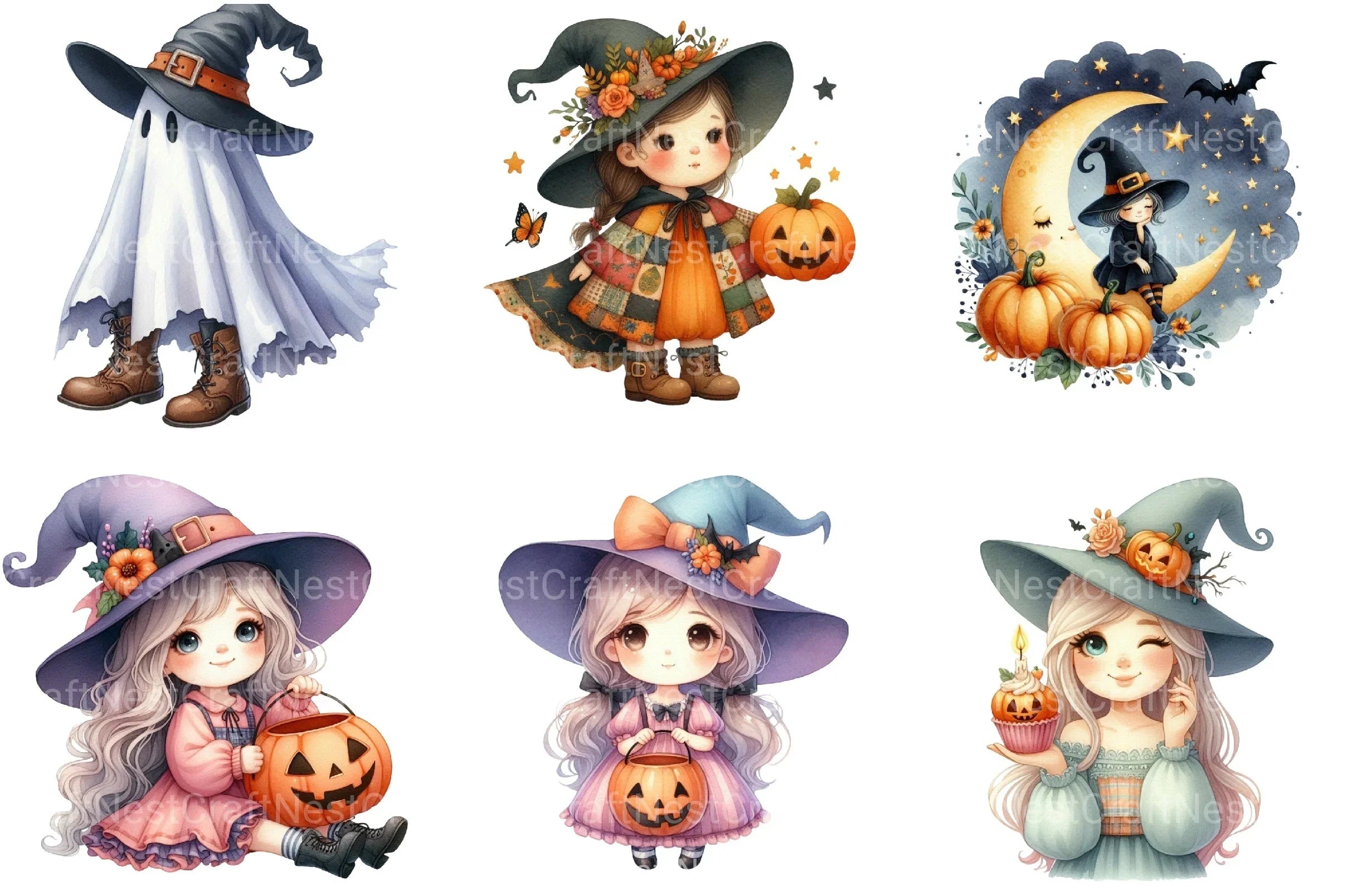 Cute Halloween Spooky Witch Clipart Bundle - CraftNest - Digital Crafting and Art