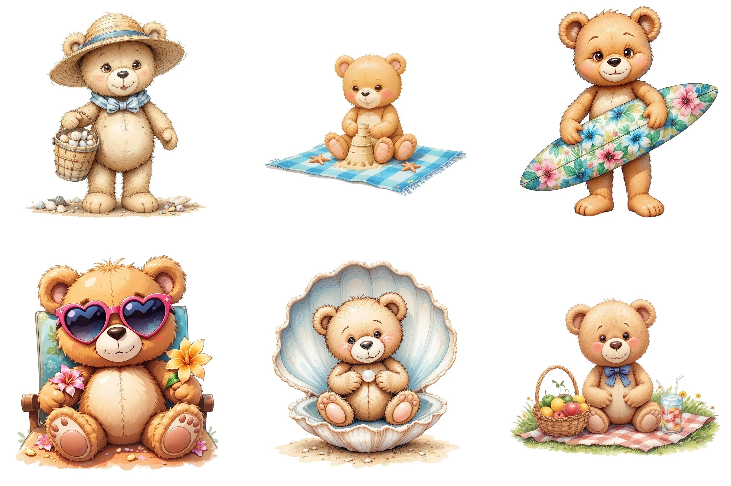 Summer Teddy Bear Clipart Bundle - CraftNest - Digital Crafting and Art