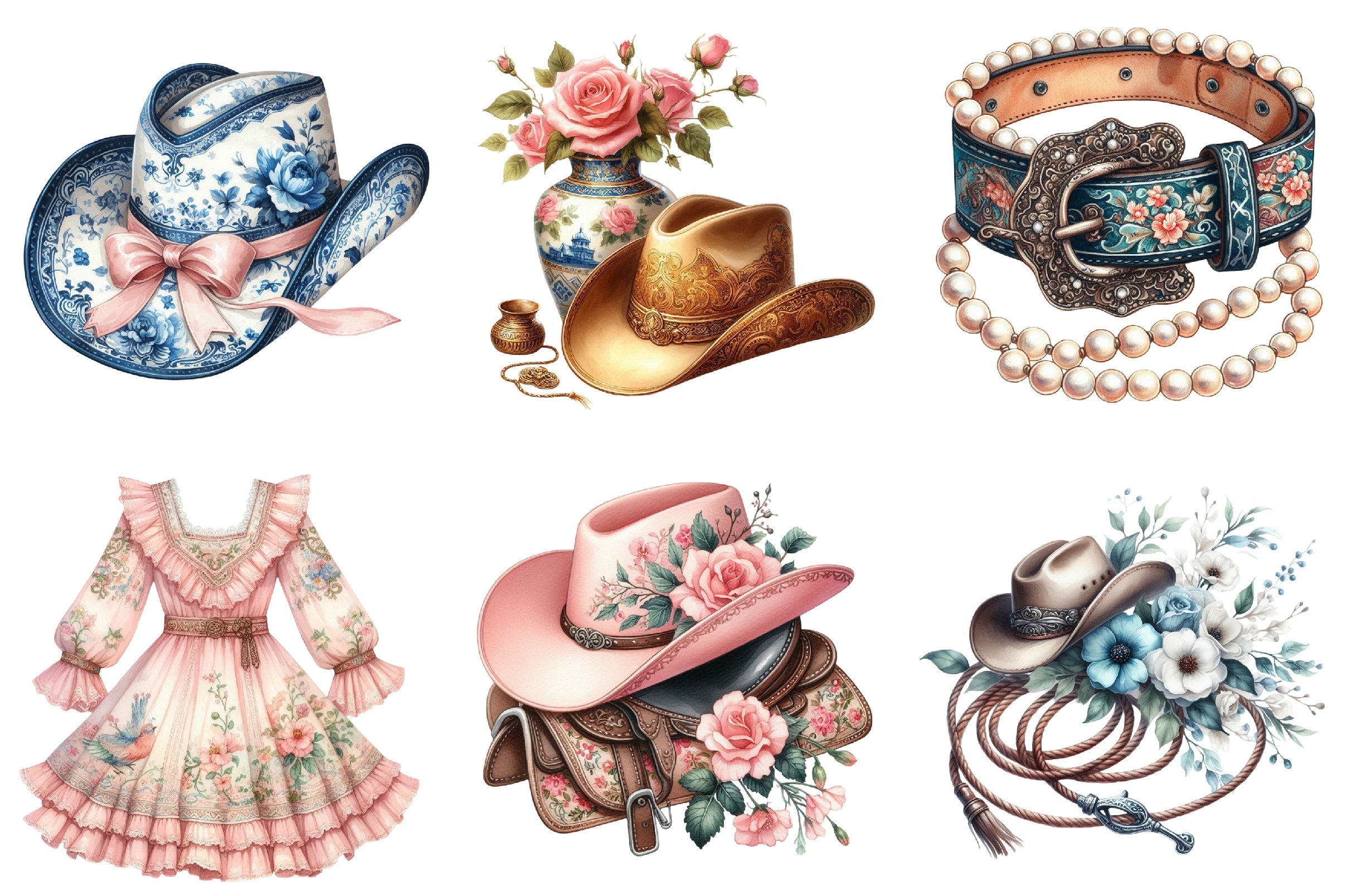 Chinoiserie Cowgirl Coquette Clipart Bundle - CraftNest - Digital Crafting and Art
