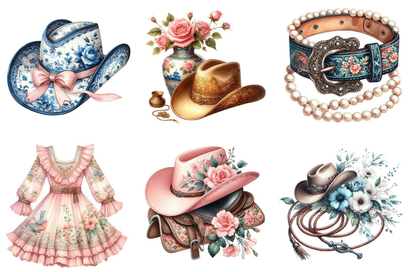 Chinoiserie Cowgirl Coquette Clipart Bundle - CraftNest - Digital Crafting and Art