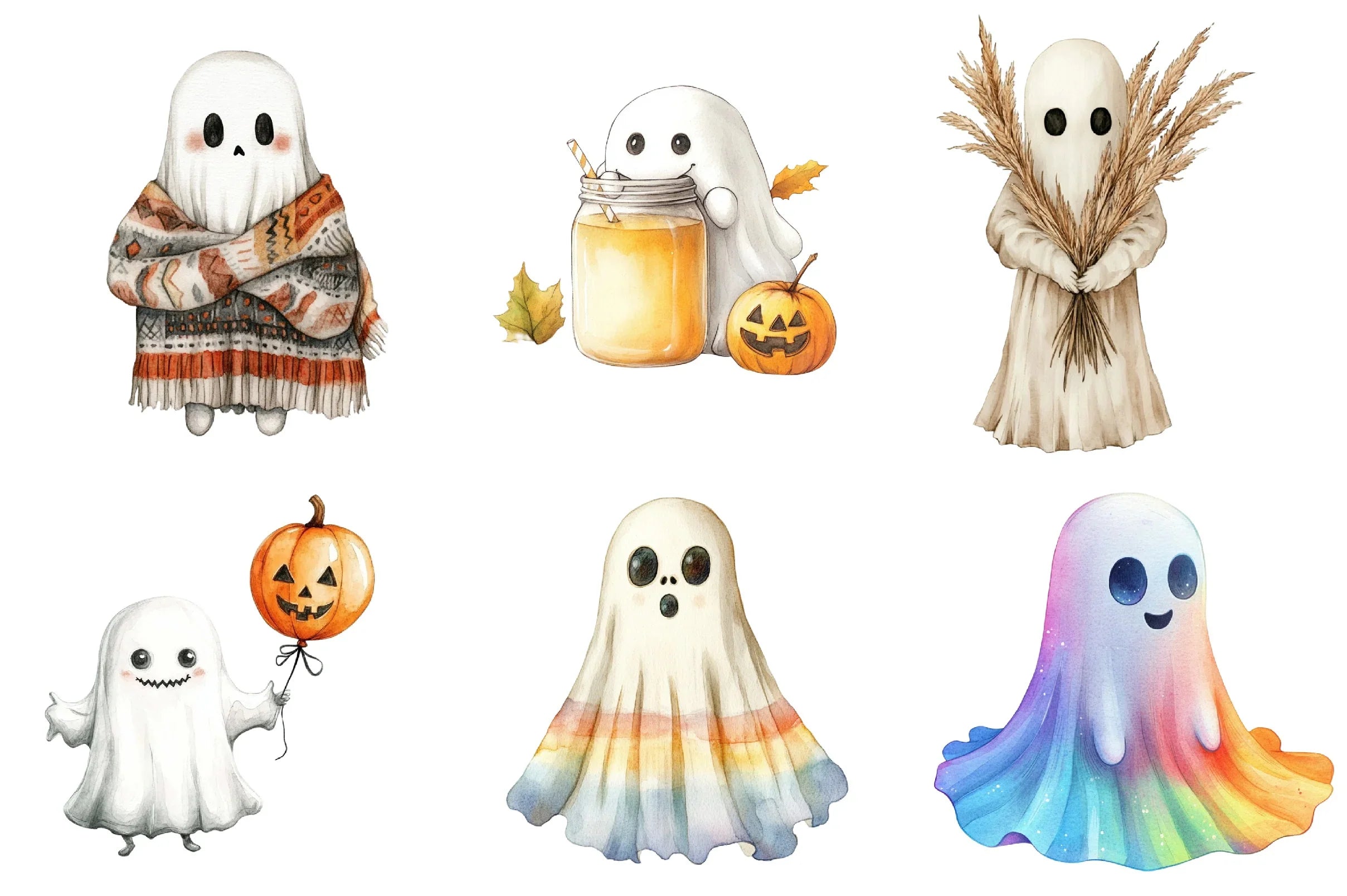 Cute Boho Fall Ghost Clipart Bundle - CraftNest - Digital Crafting and Art