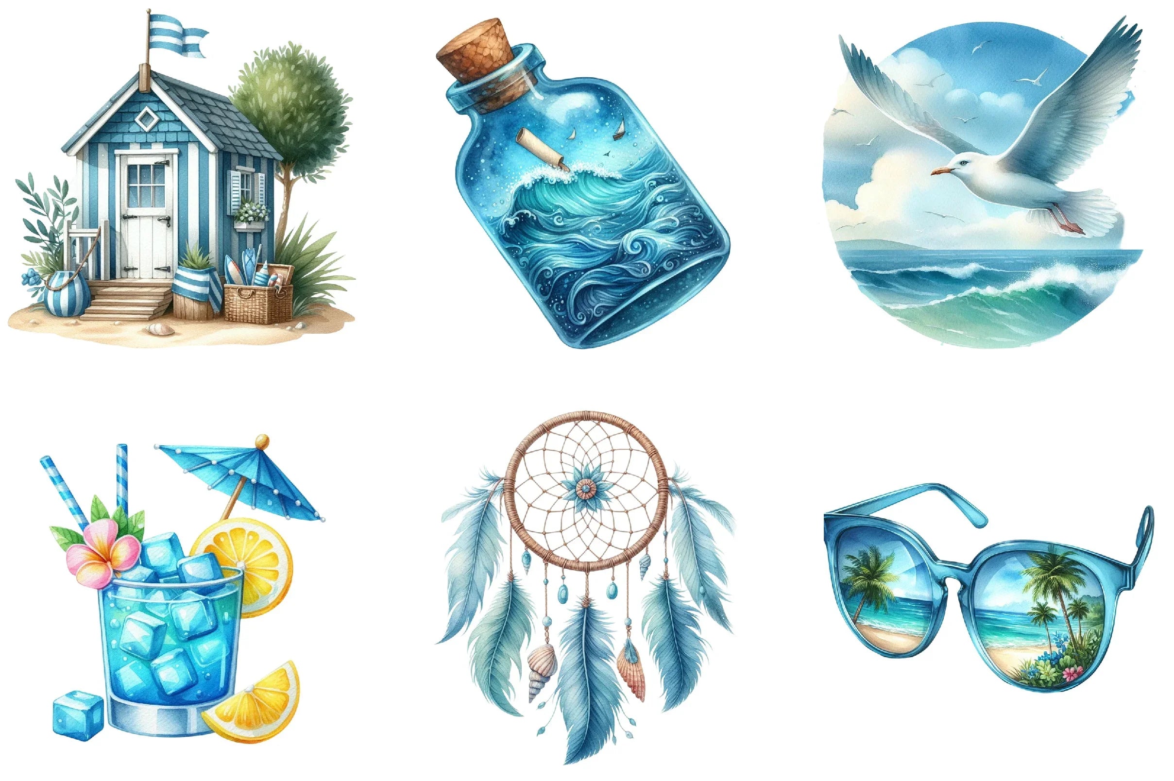 Blue Summer Beach Clipart Bundle - CraftNest - Digital Crafting and Art