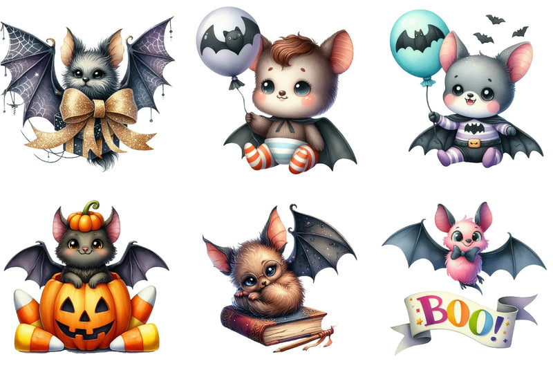 Cute Bats Halloween Clipart Bundle - CraftNest - Digital Crafting and Art