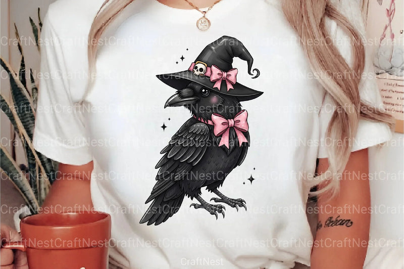 Pink Halloween Raven Hat Sticker Clipart Bundle - CraftNest - Digital Crafting and Art