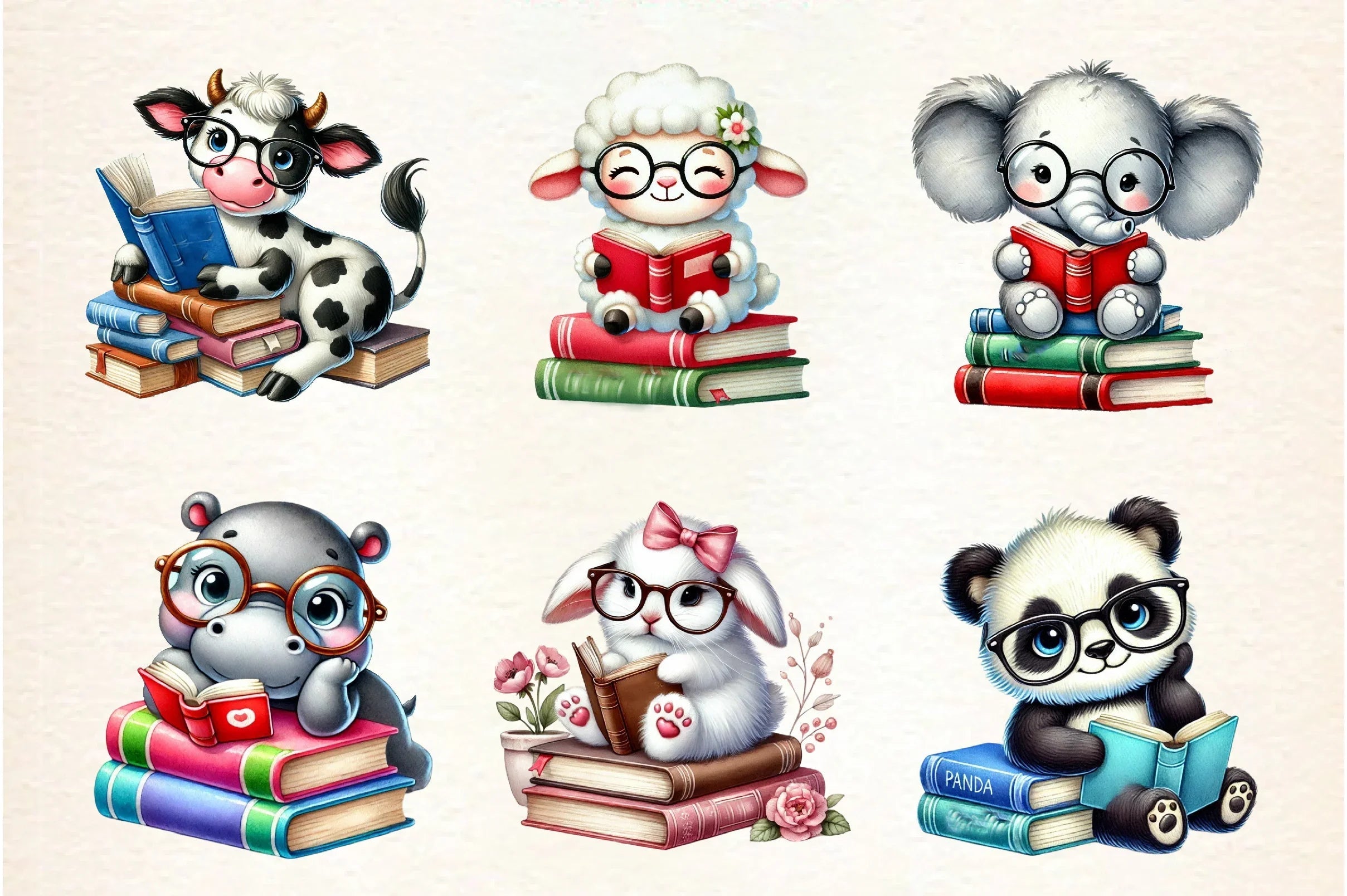 Cute Animals Reading Book Clipart Bundle - CraftNest - Digital Crafting and Art