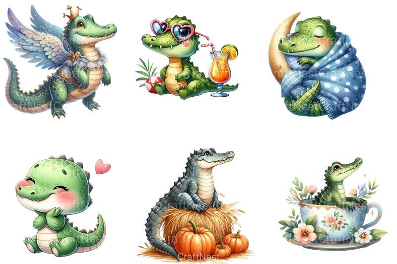 Cute Crocodile Clipart Bundle 99 - CraftNest - Digital Crafting and Art