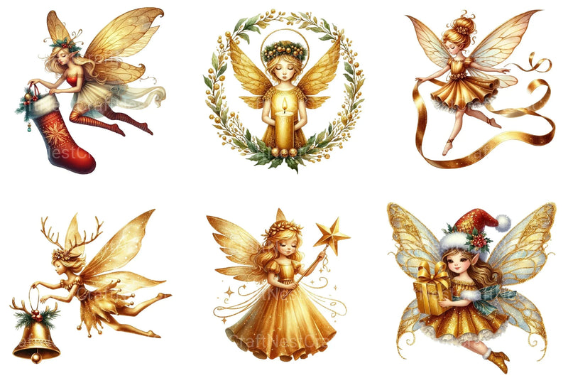 Christmas Gold Fairy Clipart Bundle - CraftNest - Digital Crafting and Art