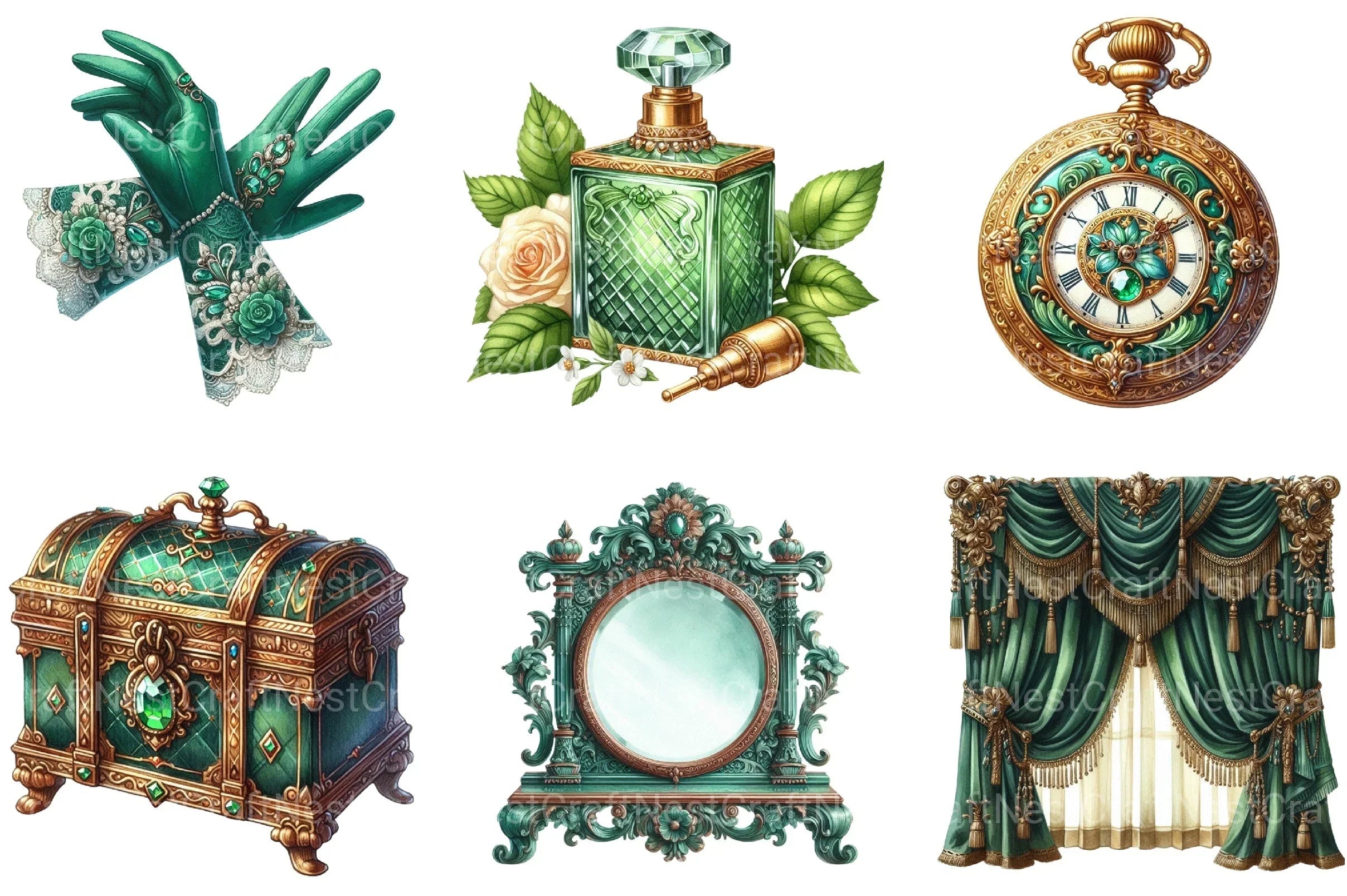 Emerald Victorian Clipart Bundle - CraftNest - Digital Crafting and Art
