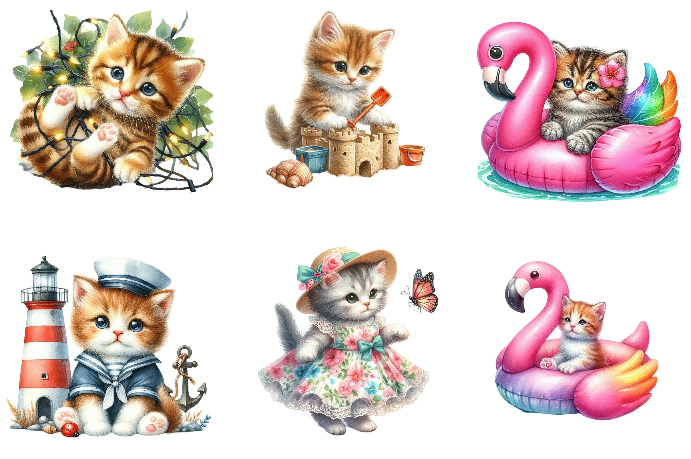 Cute Summer Kittens Clipart Bundle - CraftNest - Digital Crafting and Art