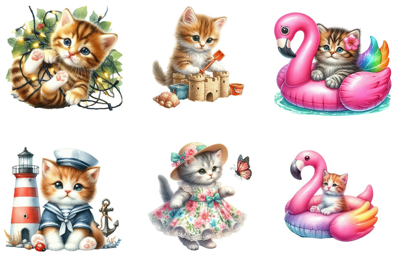 Cute Summer Kittens Clipart Bundle - CraftNest - Digital Crafting and Art